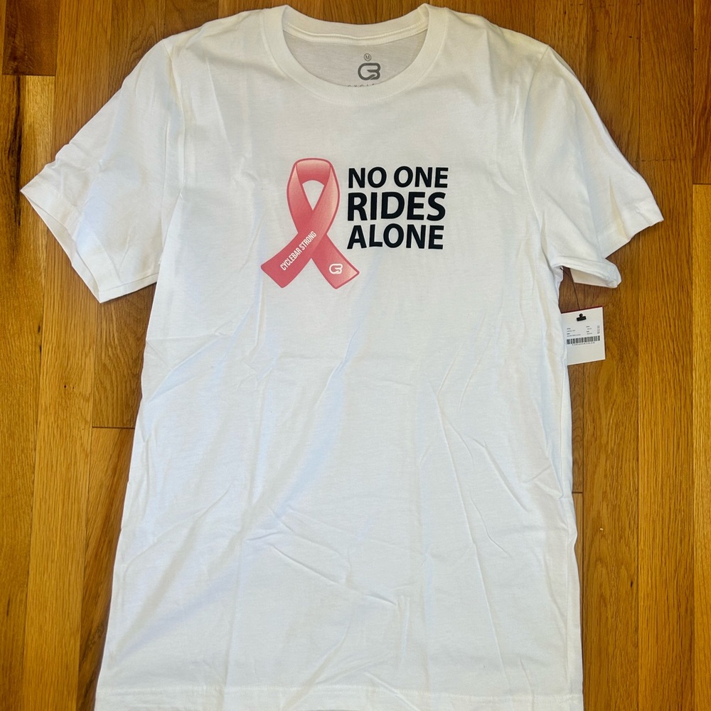 NWT CYCLEBAR BREAST CANCER AWARENESS WHITE SHIRT, SIZE MEDIUM